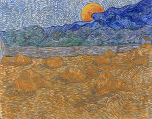 Landskab med hvedekerner og stigende måne af Vincent van Gogh