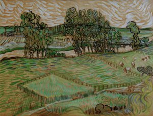 Landskab med en bro over Oise af Vincent van Gogh