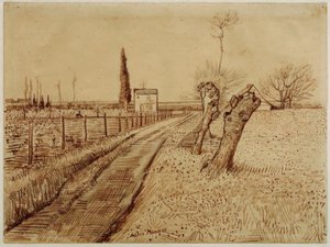 Landskab med sti og forurenede piletræer af Vincent van Gogh