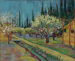 Frugthave omgivet af cypresser. 1888 af Vincent van Gogh