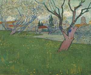 Blomstrende frugtplantager, udsigt over Arles af Vincent van Gogh