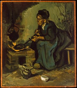 Bondekvinde, der laver mad ved en pejs af Vincent van Gogh