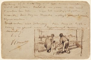 Postkort med to bønder, der graver, 1885. af Vincent van Gogh