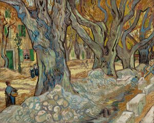 The Large Plate Trees Road Menders ved Saint-Rémy, 1889. af Vincent van Gogh