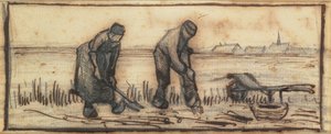 Kartoffelhøsten, fra en serie på fire tegninger, der repræsenterer de fire årstider (blyant, pen og brunt blæk på papir) (se også 61643-5) af Vincent van Gogh