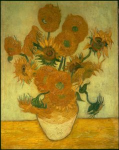 Fire ti solsikker i en vase af Vincent van Gogh