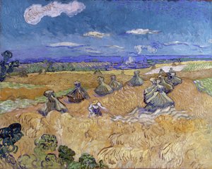 Hvedemark med skår og høstmaskiner af Vincent van Gogh