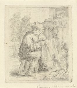 Mand på en skammel ved et bål af Vincent van der Vinne van Lee (signed by artist)