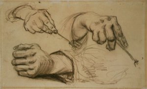 Study, Three Hands, Two Holding Forks F 1161r JH 746 af Vincent van Gogh