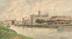 Weissgärber Lände i Wien med Donau-dampskibsbygningen af Vincenz Havlicek
