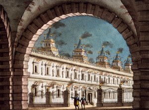 Scenografi af Alessandro Sanquirico (1777-1849) til Il Pirata (Piraten), opera af Vincenzo Bellini (1801-1835)