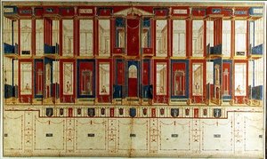 Pompejanske vægdekorationer (akvarel og gouache på papir)
