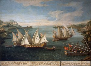 Søslag mellem Venetianske skibe af Marco Ivanovich Dobrota og tyrkiske skibe ud for Patras den 17. april
