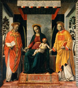 Madonna og barn mellem Sankt Faustinus og Sankt Jovita, af Vincenzo Foppa (ca 1427-ca 1515), Tempera på lærred, 205x226 cm