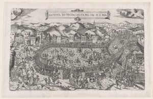 Mirror of Roman Magnificence: Karnevalsspil afholdt i Mount Testaccio i Rom, 1558., 1558 af Vincenzo Luchino