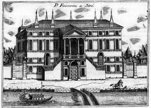Paladset (Palazzo) Foscarini i Stra nær Venedig. i "" Singularity of Venice "" af Vincenzo Coronelli (1650-1718).