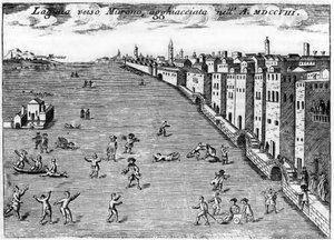 Venedig, Italien. Lugunen mod Murano-isen i 1708 i "" Singularity of Venice "" af Vincenzo Coronelli (1650-1718).