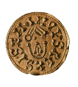 Tremissis (eller triens) af kong Sisenand, støbt i Tarraco, Spanien, 7. århundrede (mønt)