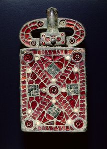 Bæltespænde, ca. 525-560 (bronze med granater, glas, perlemor, guldfolie, spor af forgyldning; bronze og glas) af Visigothic Visigothic