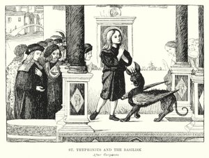 St Tryphonius og basilisken (gravering) af Vittore (after) Carpaccio