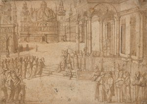 Efter Carpaccio - Præsentationen af Jomfru Maria i templet ca. 1500-20 af Vittore Carpaccio