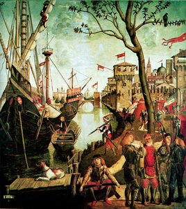 Sankt Ursulas ankomst til Köln under hunernes belejring The Legend of Saint Ursula, 1490 af Vittore Carpaccio
