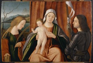 Madonna og barn med de hellige Catherine af Alexandria og enten George eller Liberale af Vittore Carpaccio