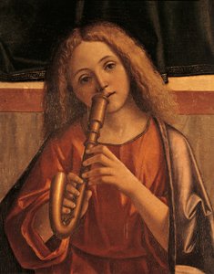 Minstrel-engel, detalje fra Præsentation af Jesus ved templet af Vittore Carpaccio