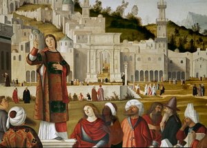 Sankt Stefans prædiken inden for murene i det salomoniske tempel i Jerusalem (olie på lærred) af Vittore Carpaccio