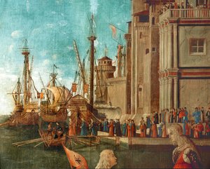 Skibe i havnen (maleri på lærred) af Vittore Carpaccio