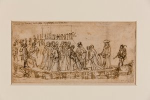 Den engelske prins Conan tager afsked med sin far (pen og blæk over kridt på papir) (recto of 5933931) af Vittore Carpaccio