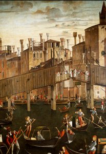 Miraklet af relikvie fra det hellige kors ved Rialtobroen i Venedig, detalje. Maleri af Vittore Scarpazza dit Vittore Carpaccio (1460-1525) af Vittore Carpaccio