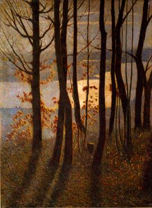 Morgen eller "" Pantheistic Poem"" Landskab af underskov nær en vandmasse ved daggry. Maleri af Vittore Grubicy af Dragon (1851-1920) Milano, Galleria d