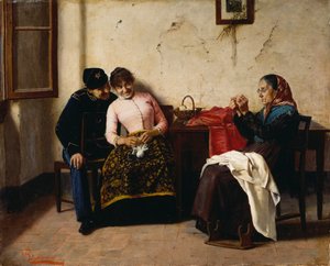 Frieren, af Vittorio Reggianini (1858-1938), olie på lærred, 65x59,5 cm
