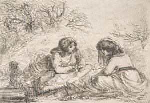To kvinder i et landskab, 1700-begyndelsen af 1800-tallet., 1700-begyndelsen af 1800-tallet. af Vivant Denon
