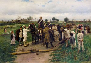 Betaling af løsesum for bruden. Maleri af Vladimir Makovsky - Betale en løsesum for bruden - Vladimir Yegorovich Makovsky (1846-1920). olie på lærred af Vladimir Egorovic Makovsky
