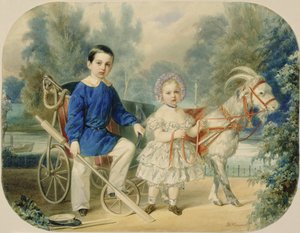 Storhertug Alexander og storhertug Alexey som børn, 1853 (wc på pap)