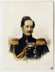 Portræt af prins Alexey Fyodorovich Orlov (1787-1862) (Portræt af prinsen A. F. Orlov). russisk soldat og diplomat. Værk af Vladimir Ivanovich Hau (Gau) (1816-1895), akvarel på papir
