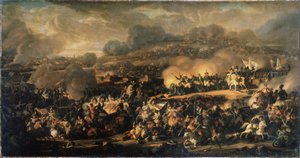La Bataille des Nations a Leipzig (Tyskland) i oktober 1813. (The Battle of Nations of Leipzig den oktober 1813). Også kaldet slaget ved Leipzig, det var det største nederlag, som Napoleons Grande Armee (1769-1821) led. Maleri af Vladimir I af Vladimir Ivanovich Moshkov