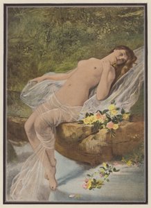Kvinde med blomster (farve litho)
