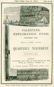 Frontispice skildrer de udforskninger, der blev foretaget af løjtnant Charles Warren og hans mænd, nær den sydlige mur af Haram al Sharif, Jerusalem, fra den kvartalsvise erklæring fra Palestine Exp. af W.H. Simpson