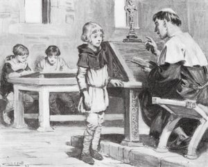 Den unge Cuthbert i skole (litografi)