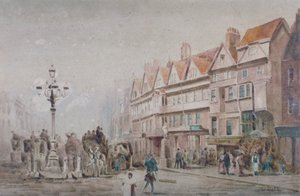 Udsigt mod øst langs sydsiden af Holborn and Stable Inn, London, 1860. af W Allen