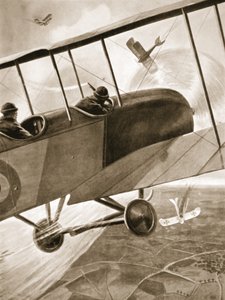 Kaptajn Bell-Irving engagerer tre af fjendens fly af W. Avis