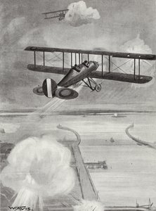 Eskadron-leder Richard Davies og flyve-løjtnant Richard Peirse smider bomber på ubådsstationen i Zeebrugge under kraftig beskydning, 23. januar 1915
