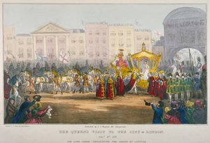 Udsigt over Temple Bar under Dronning Victorias besøg i City of London i 1837 af W Clerk