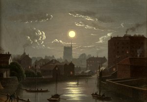 Bristol - Moonlight Scene (olie på kobber) af W. Crambrook