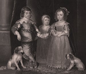 Charles, James og Henrietta, børn af Charles I af England, gravering fra Paynes Royal Dresden Gallery, af Albert Henry Payne, H Payne Dresden og Leipzig Publisher, ca. 1840 af John Ward Dunsmore