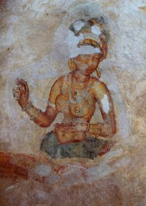Sri Lanka, Fresko af piger i Sigiriya arkæologiske kompleks (UNESCOs verdensarvsliste af John Ward Dunsmore