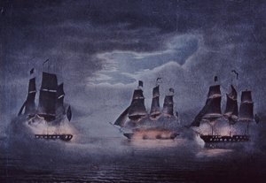 USS Constitution (farve litho) af John Ward Dunsmore